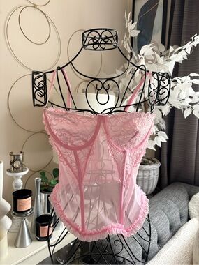 SHEIN Pink Sheer Lace Stretch Bustier Corset Size M